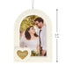 Hallmark Wedding 2026 Christmas ornament featuring a white arched photo frame with a gold heart attachment and year-dated 2026 design for newlyweds.