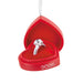 Hallmark Engagement Ring 2026 Christmas ornament featuring a sparkling ring inside an open red velvet-look box, celebrating a newly engaged couple.