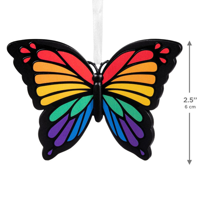 Hallmark Rainbow Butterfly Christmas ornament featuring a colorful butterfly with vibrant rainbow wings for festive tree décor and gifting.