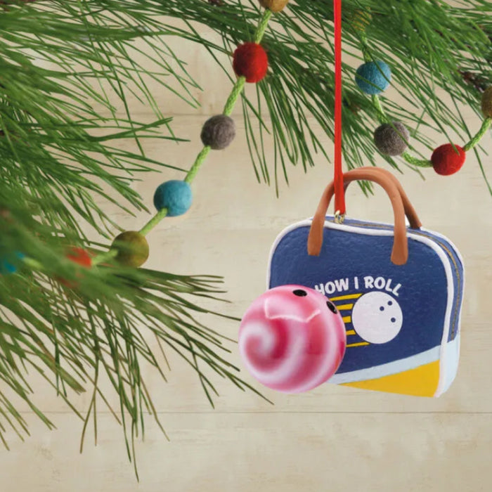 How I Roll Bowling Hallmark Ornament featuring a fun bowling-themed design for Christmas tree décor.
