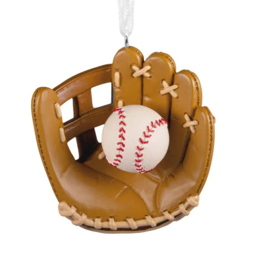 Baseball in Glove Hallmark Ornament featuring a baseball nestled inside a detailed baseball glove.
