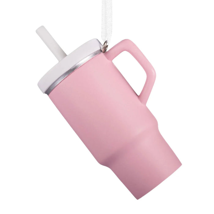 Festive Tumbler Cup Hallmark Ornament featuring a colorful tumbler design for Christmas tree decoration.