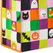 12-inch large reusable Halloween tote bag featuring a colorful grid design with ghosts, candy corn, bats, and black cats, perfect for trick-or-treating, shopping, gifts, and seasonal errands.