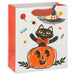 6.5-inch Halloween gift bag featuring a cute black cat sitting inside a smiling jack-o'-lantern pumpkin with a matching gift tag, perfect for candy, treats, party favors, and small Halloween gifts.