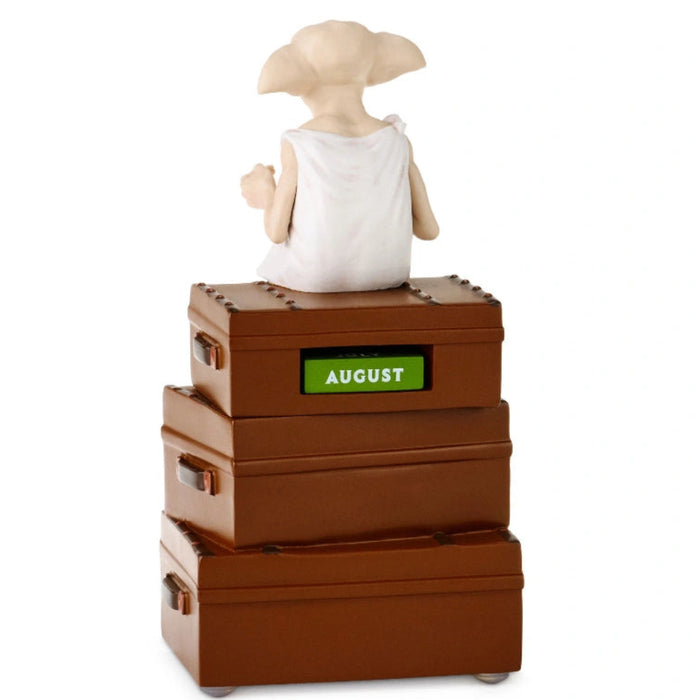 Hallmark Harry Potter Dobby on Suitcases Perpetual Calendar With Sound featuring Dobby the house-elf sitting on stacked suitcases with a reusable date display and magical collectible design.