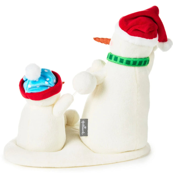 Snowball Fight musical snowmen plush with motion, 10-inch festive Christmas decoration.