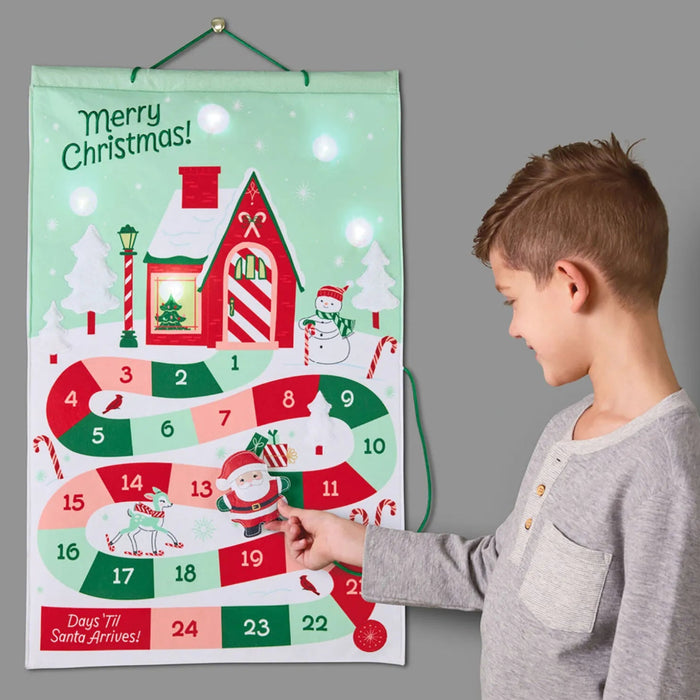Santa Christmas countdown calendar with festive design, lights, and sound for holiday tabletop décor