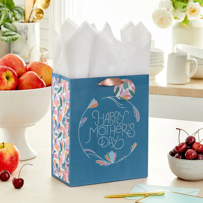 Elegant Mother’s Day gift bag (medium size) shown on a table with a card