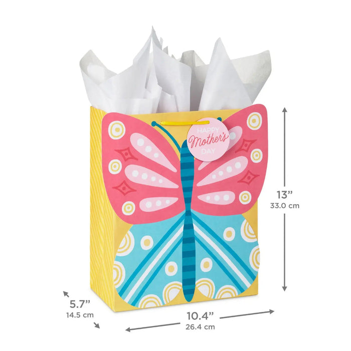 Large yellow butterfly Mother’s Day gift bag, 10.4" × 13" × 5.7"