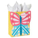 Large yellow Mother’s Day gift bag with pink and blue die‑cut butterfly design, “Happy Mother’s Day” tag, and white tissue paper; approx