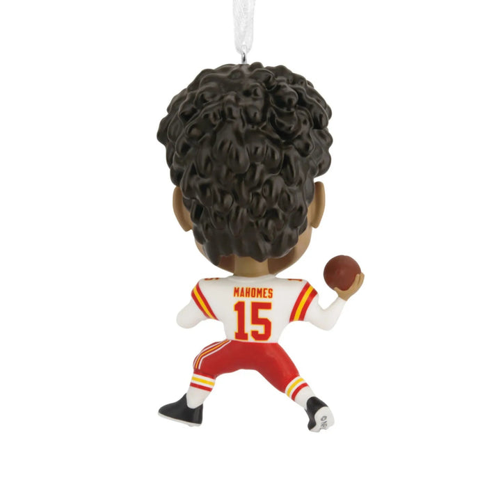 NFL Kansas City Chiefs Patrick Mahomes II bobblehead-style Hallmark ornament featuring the football star in team-inspired design.