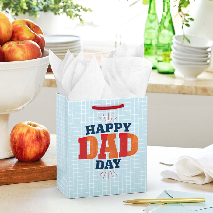 Happy Dad Day on Blue Grid Small Gift Bag