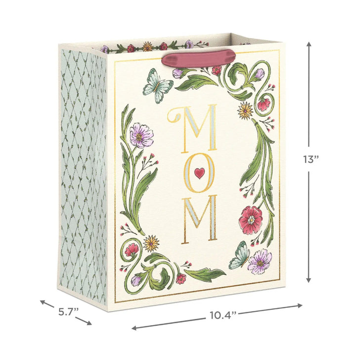 Floral linen-textured gift bag for Mom (approx. 13" × 10.5" × 5.8")