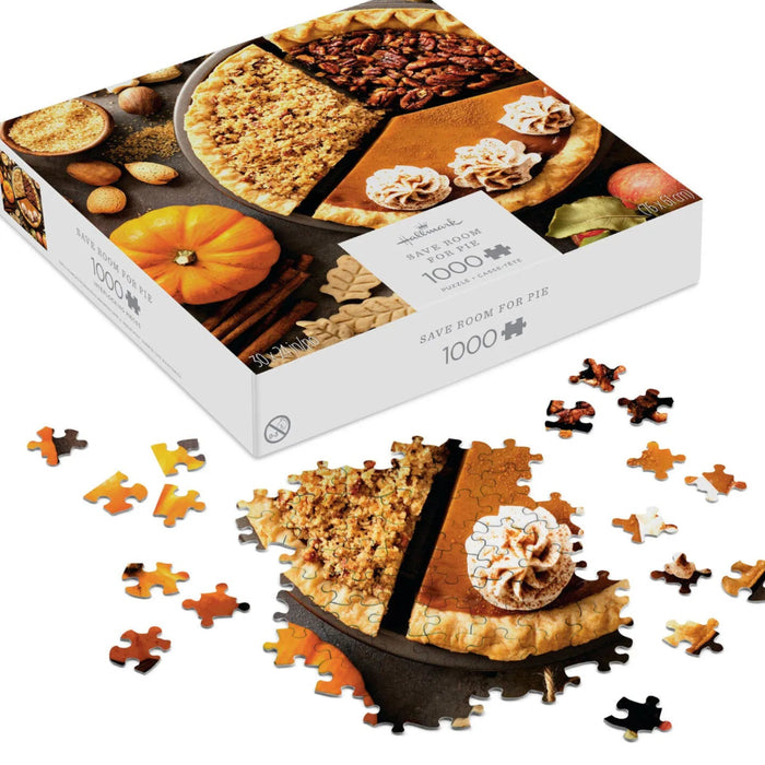 Save Room for Pie 1000-piece jigsaw puzzle featuring a charming pie-themed design with colorful food-inspired artwork.
