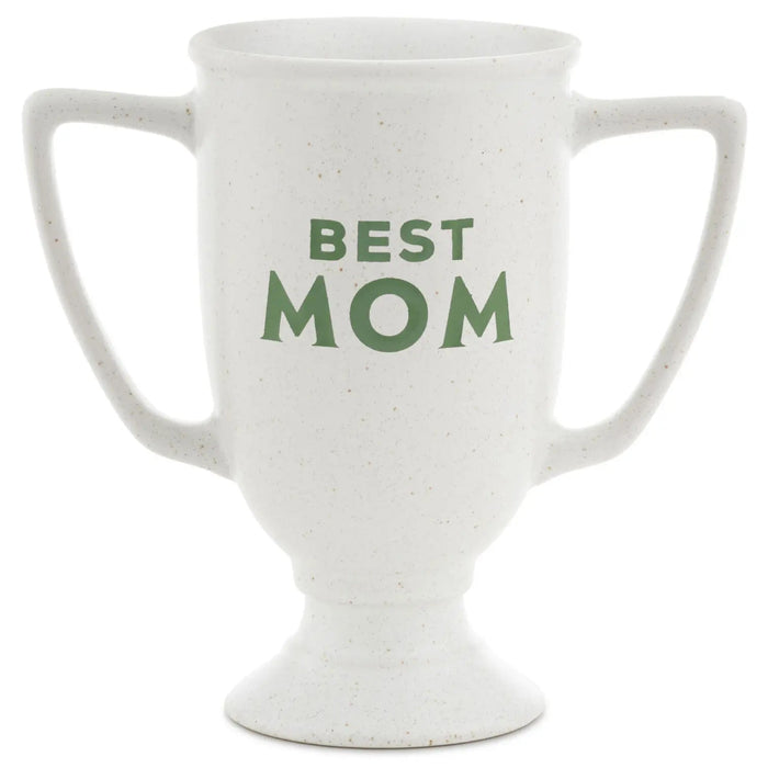 Speckled white ceramic “Best Mom” trophy container