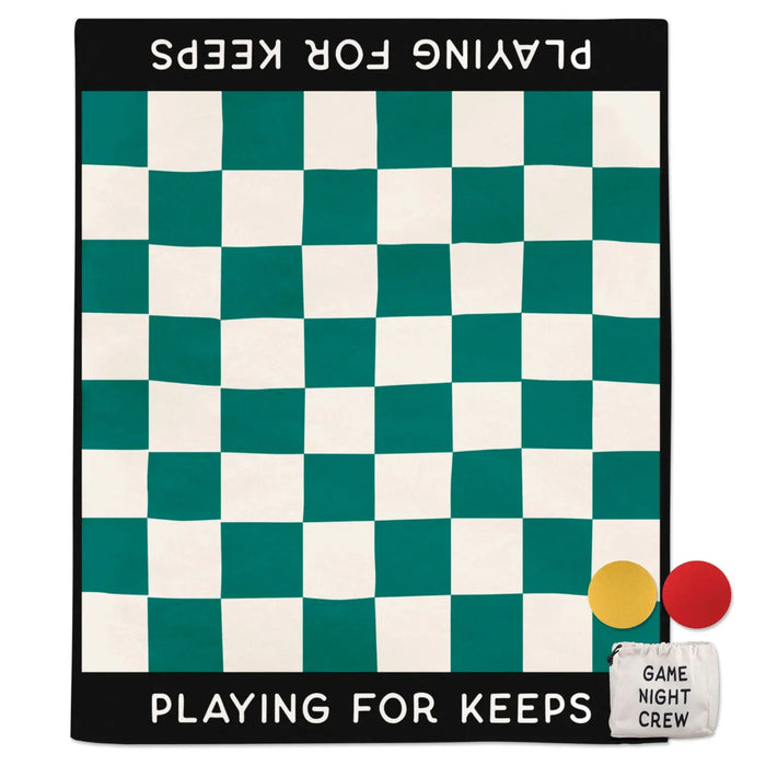 Checkerboard blanket with bag and playing pieces