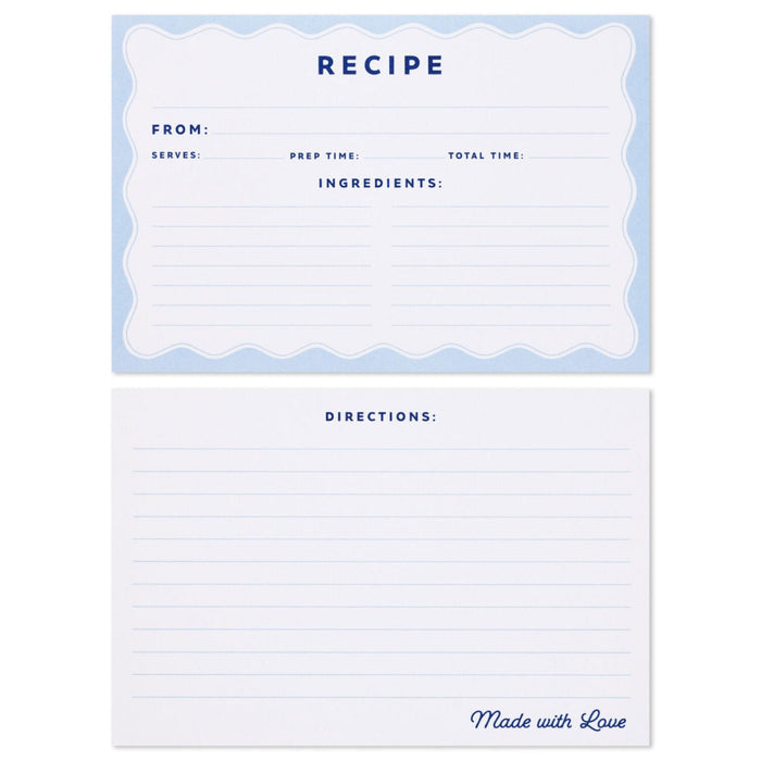 Blue and White Recipe Organizer Box With Recipe Cards