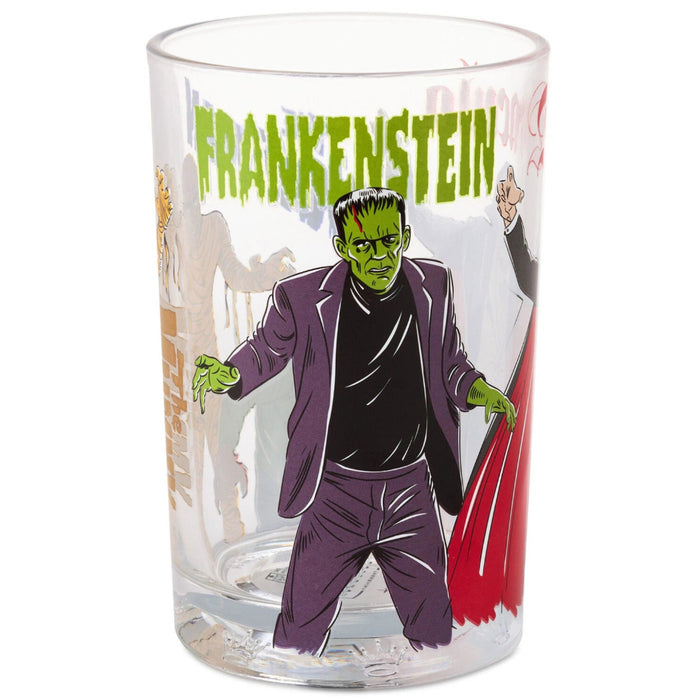 Universal Monsters Collectible Drinking Glass 13.5 oz featuring classic horror monster artwork on durable clear glass, perfect for collectors, Halloween décor, and everyday beverage use.