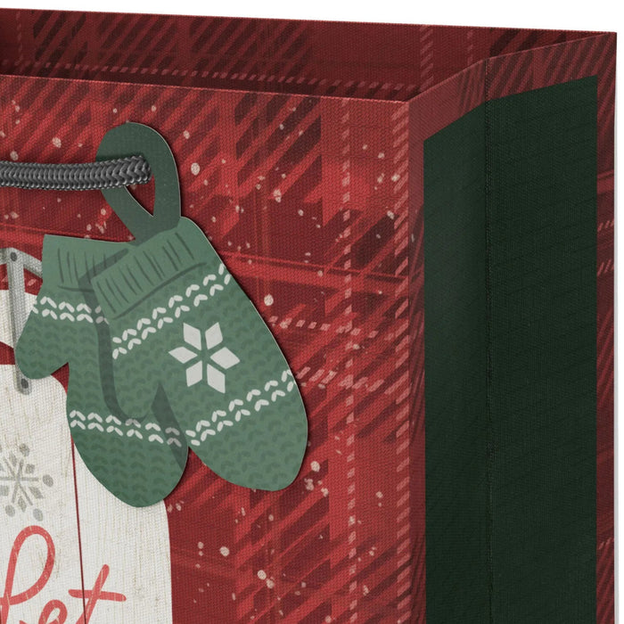 6.5-inch small Christmas gift bag featuring a rustic sled design with cozy winter-inspired artwork.