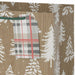 9.6-inch medium Christmas gift bag featuring white trees on a woodgrain kraft background with an included gift tag.
