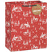 13-inch large Christmas gift bag featuring snowy barns on a red background with an included gift