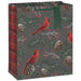 13-inch large Christmas gift bag featuring cardinals and pine cones on a gray background with an included gift tag.