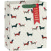 9.6-inch medium Christmas gift bag featuring plaid dachshunds on an ivory background with a festive holiday design.