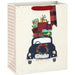 13-inch large Christmas gift bag featuring a vintage car design on a cream background with classic holiday charm.