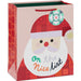 9.6-inch medium Christmas gift bag featuring a glittery quilted Santa design with an included gift tag.