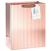 13-inch large Christmas gift bag with elegant rose gold stripes and a gift tag.