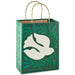 9.6-inch medium green Christmas gift bag featuring a peaceful white dove design.