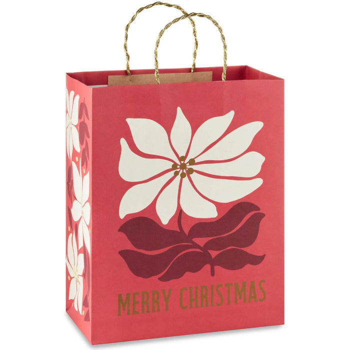 13-inch large red Christmas gift bag featuring a modern poinsettia design.