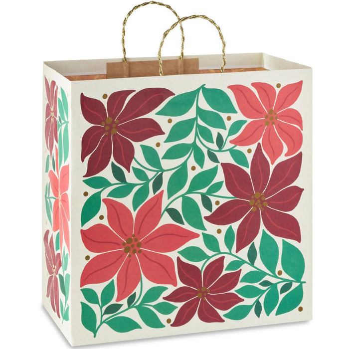 15-inch extra-deep cream Christmas gift bag featuring a festive poinsettia design.