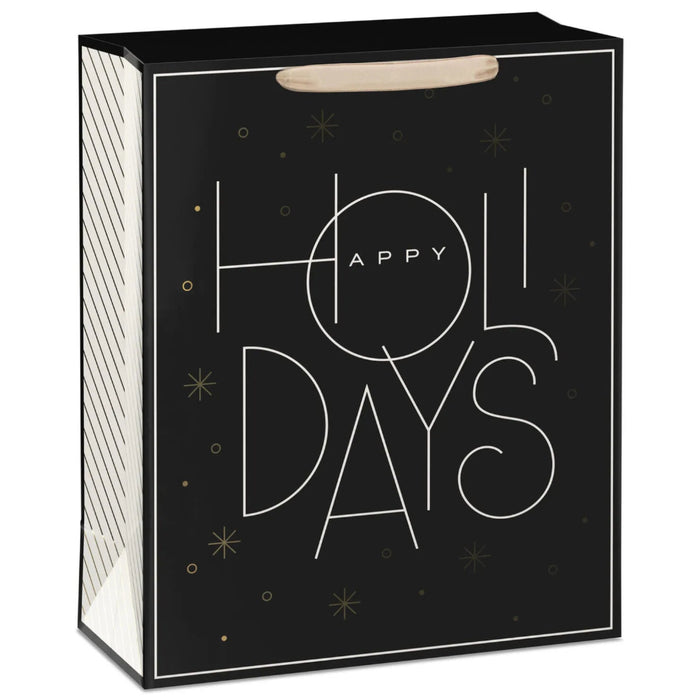 15.5-inch extra-large Christmas gift bag featuring a modern black and gold design.