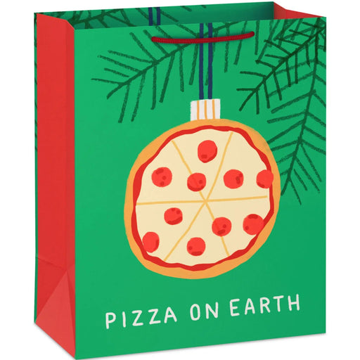 13-inch large Christmas gift bag featuring a playful “Pizza on Earth” pizza-inspired design.