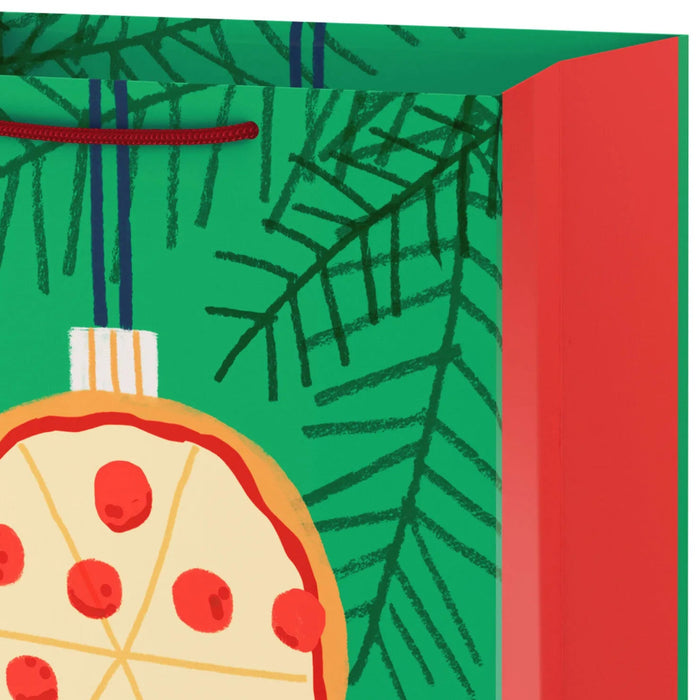 13-inch large Christmas gift bag featuring a playful “Pizza on Earth” pizza-inspired design.
