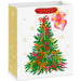 9.6-inch medium white Christmas gift bag featuring a pink and orange bow tree design with a gift tag.