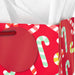 9.6-inch medium red Christmas gift bag featuring candy cane designs with tissue paper.