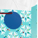 13-inch large blue Christmas gift bag featuring colorful rainbow snowflakes with tissue paper.