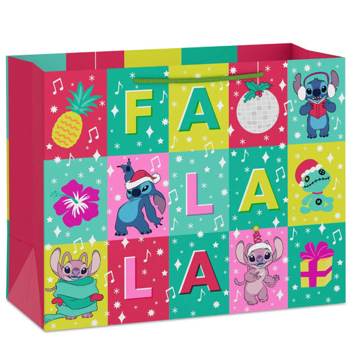 10.4-inch Disney Stitch Fa La La large horizontal Christmas gift bag