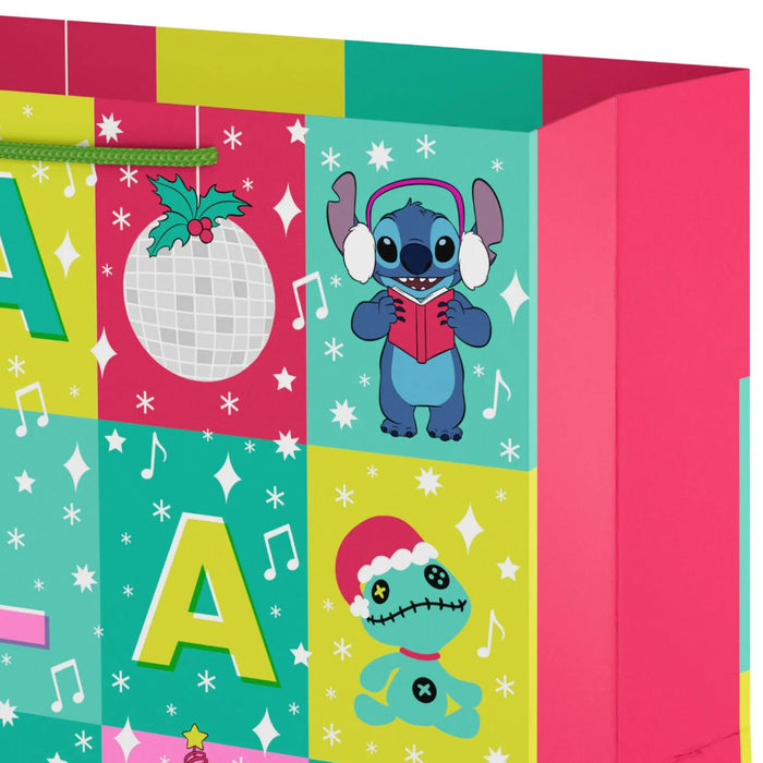 10.4-inch Disney Stitch Fa La La large horizontal Christmas gift bag