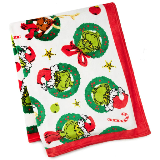 50x60-inch Dr. Seuss Grinch throw blanket featuring characters from How the Grinch Stole Christmas