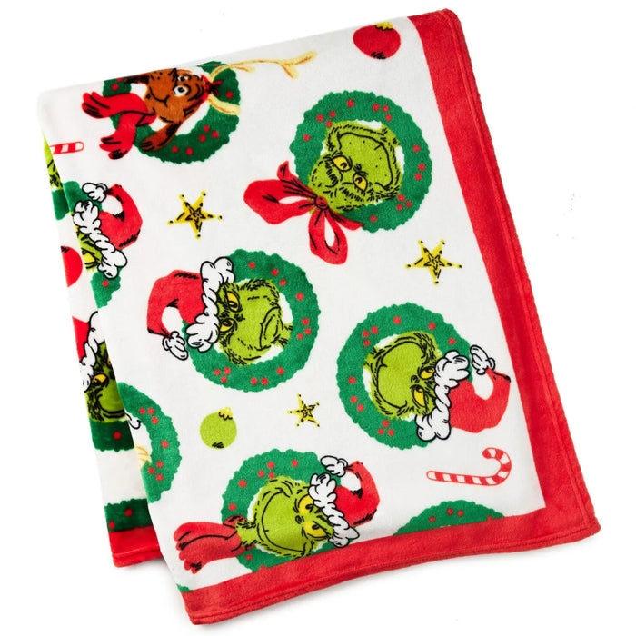 50x60-inch Dr. Seuss Grinch throw blanket featuring characters from How the Grinch Stole Christmas