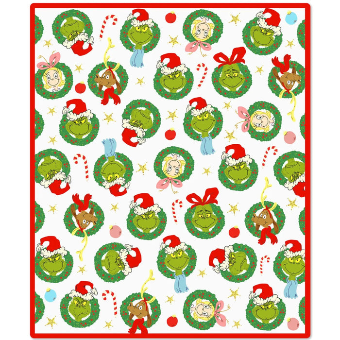 50x60-inch Dr. Seuss Grinch throw blanket featuring characters from How the Grinch Stole Christmas