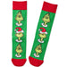 Dr. Seuss Grinch Smirks novelty crew socks featuring a playful smirking Grinch Christmas design