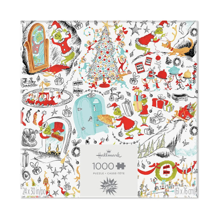 Dr. Seuss's How the Grinch Stole Christmas!™ Storybook 1000-piece jigsaw puzzle featuring colorful Grinch and Whoville holiday artwork.