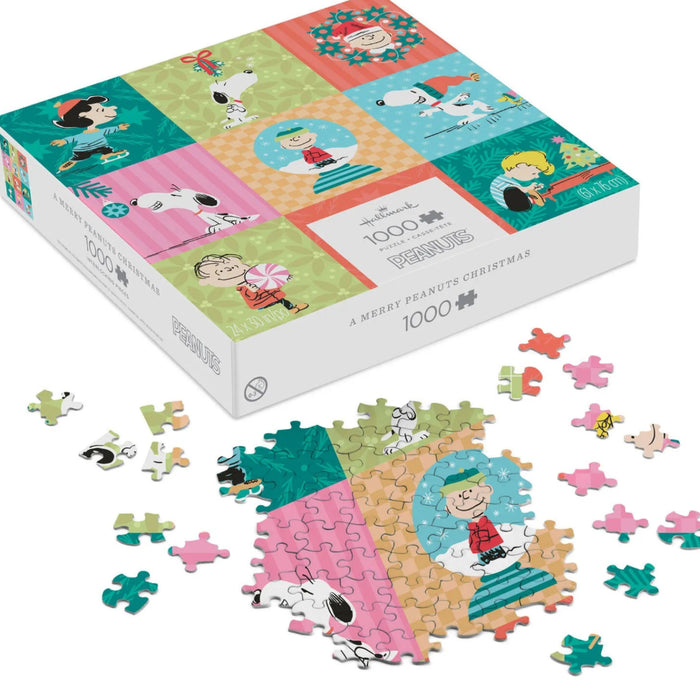 Peanuts® A Merry Peanuts Christmas 1000-piece jigsaw puzzle featuring festive holiday characters and Christmas artwork.