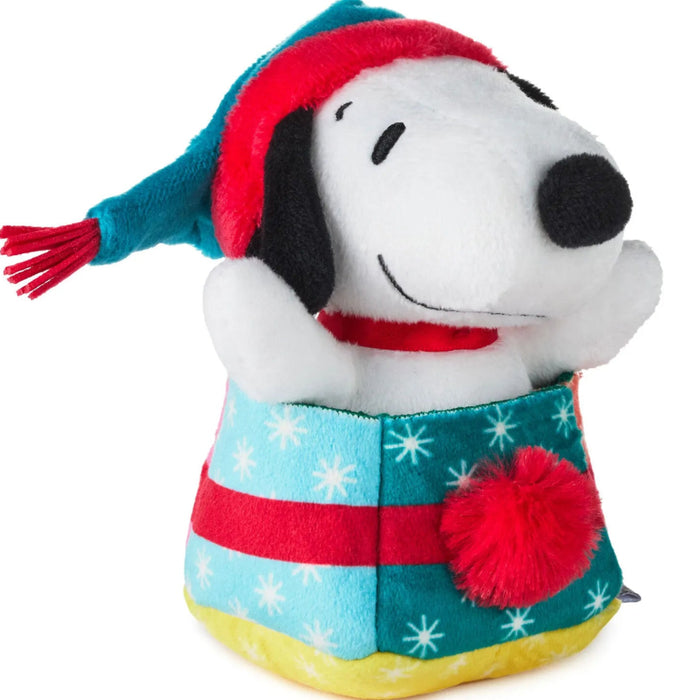 Peanuts Snoopy 3.5-inch Zip-Along plush toy tucked inside a festive Christmas present design