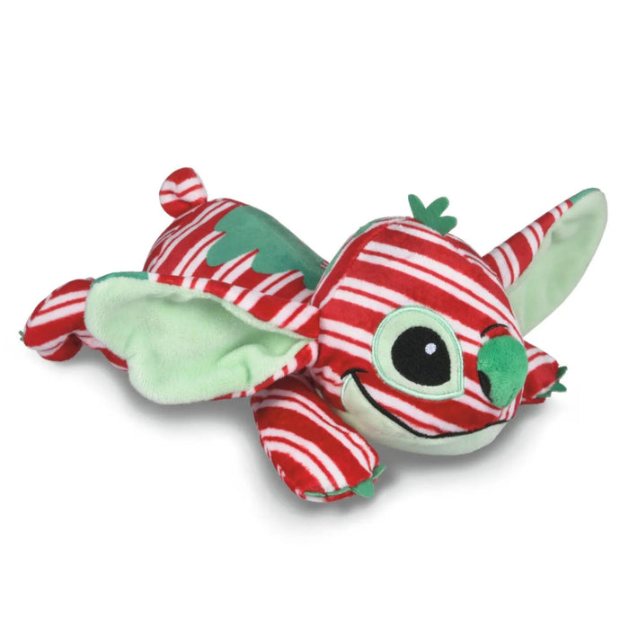 Disney Stitch 11-inch floppy plush with a festive candy cane-inspired Christmas design