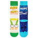 Elf Buddy and Narwhal novelty crew socks featuring festive Christmas movie characters